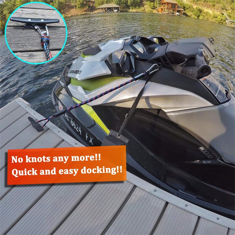 Botepon Boat Bungee Dock Lines with 316 Stainless Clips - Shock-Absorbing Jet Ski Dock Line, PWC Accessories, Boat Mooring Line/Tie Downs for Bass Boat, Fishing Pontoon, Dinghy - 4Feet - Image 4